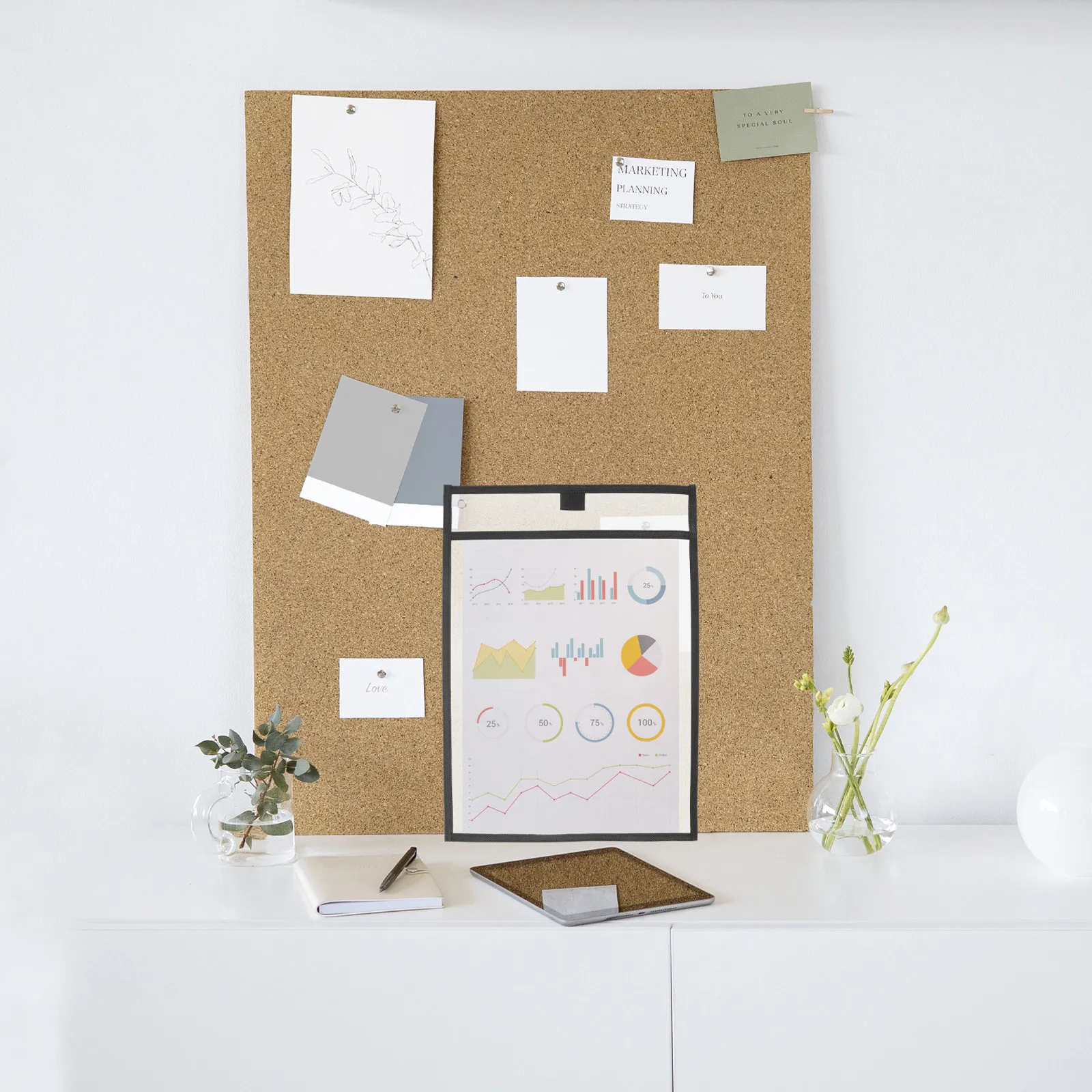 

6Pcs Reusable Clear PVC Dry Erase Pockets with Built-in Marker Slots for Classroom Office Home Teaching Supplies Stationery