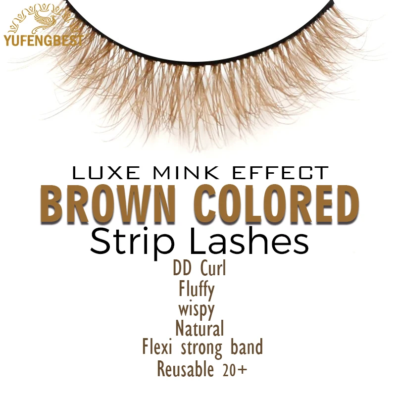 

YUFENGBEST 6 Pairs 5D Doll Eye Fluffy Wispy Blonde Colored Faux Mink Strip Lashes 13mm Natural Long Dark Brown Cils Marron Lash