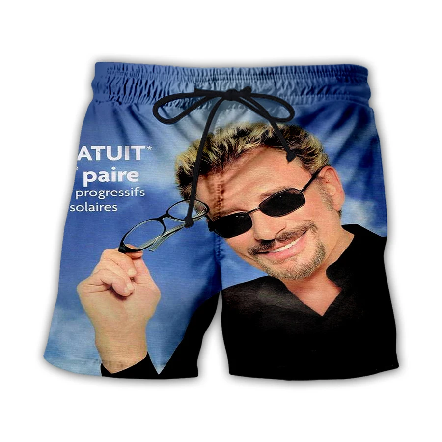 Rock Johnny Hallyday 3D Print Beach Shorts Men Women Fashion Oversized Surfing Board Sport Pants Swimsuits Trunks Man Clothing