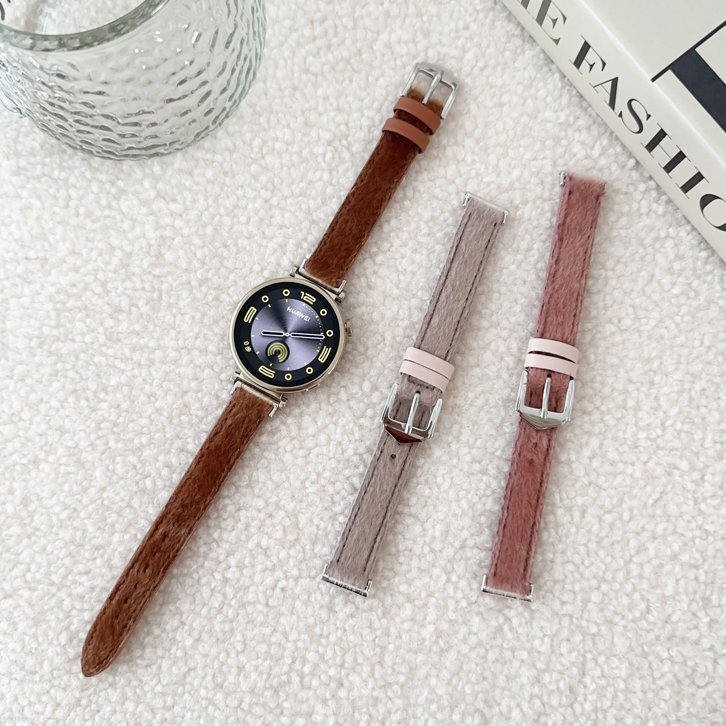 18mm 20mm 22mm Plush+leather strap watch band For Huawei Watch GT4 5 41mm 46mm Smartwatch strap for women girl lady