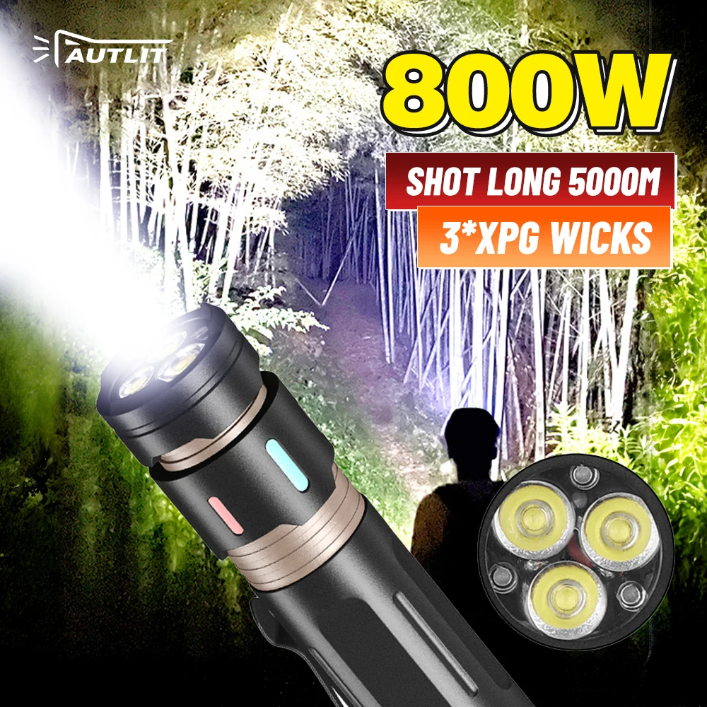 AUTLIT Ultra Bright LED Flashlight With XPG LED lamp beads Waterproof Torch Zoomable 5 lighting mode Multi-function USB charging