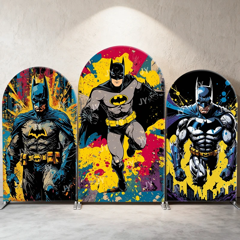 

Batman Splash Art Theme Arch Backdrop Cover Colorful Hero Cartoon Background For Kids Birthday Baby Shower Party Decoration