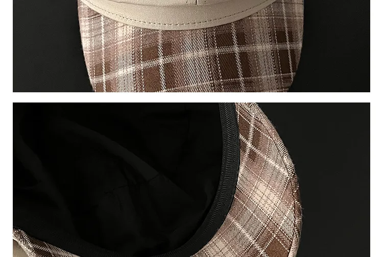 Niedliche Katzenohren Newsboy-Mütze für Damen, Alltags-Casual Baker Boy Cap, Street Snap, Kawaii Katzen-Gesichts-Stickerei, süße Mädchen-Karo-Krempe, Reisemütze – Detail 2