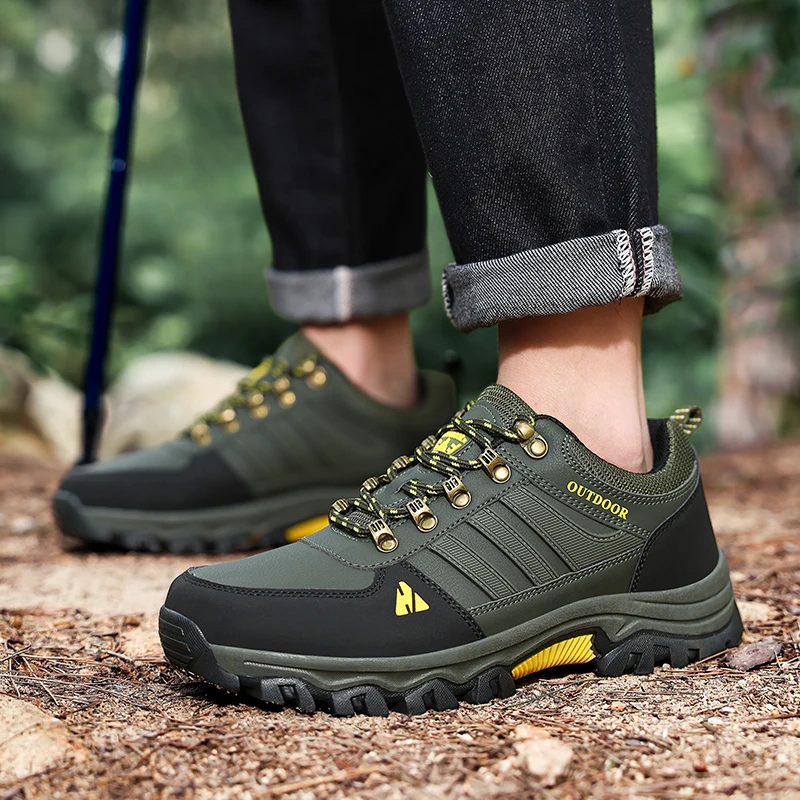 Men's Hiking Shoes outdoor waterproof Leather Anti Slip Comfortable Hunting Walking Shoes Wear-resistant Casual Sneakers