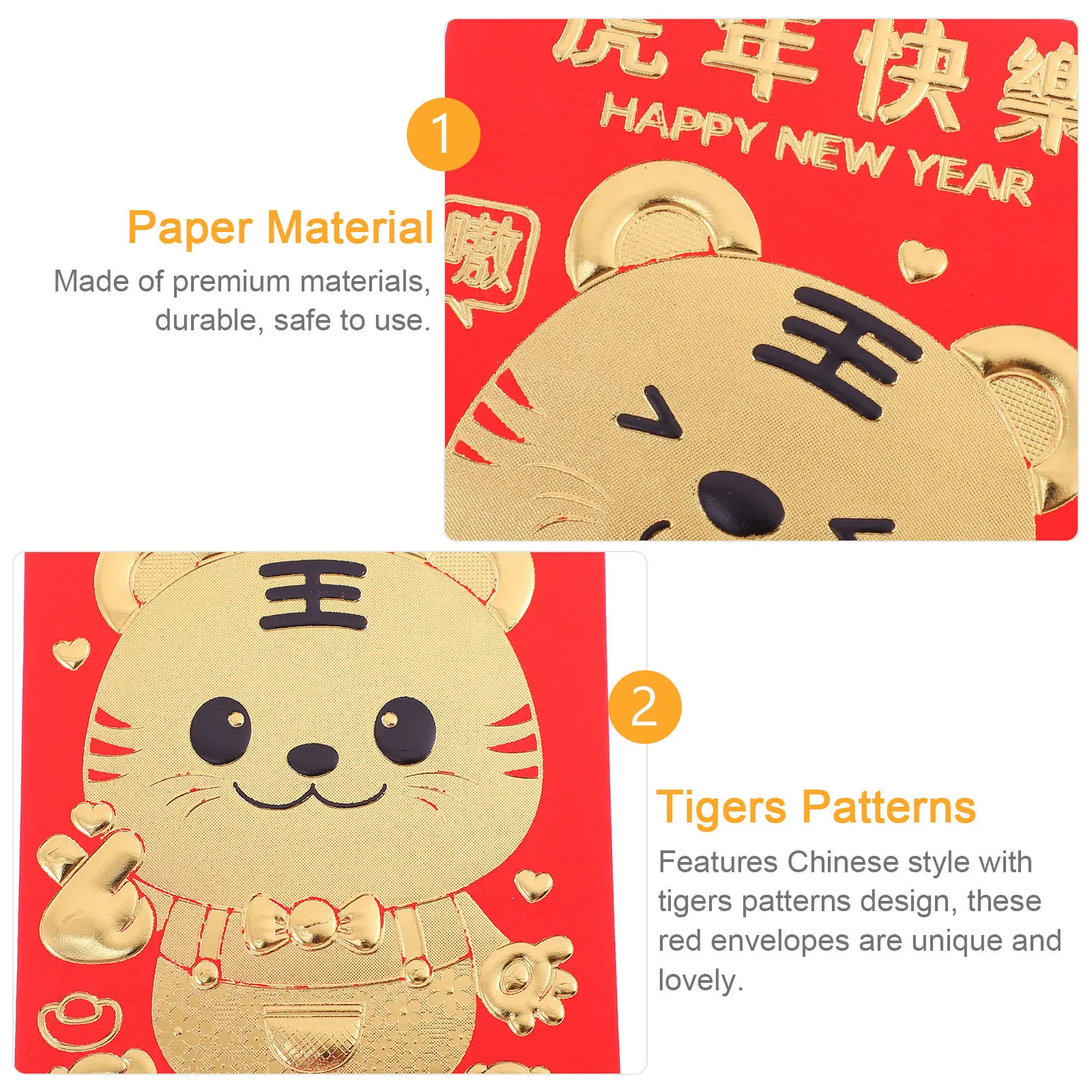

Набор из 60 маленьких красных конвертов с тигром (Год Тигра), премиум-класса, для подарков, денег, праздников и вечеринок