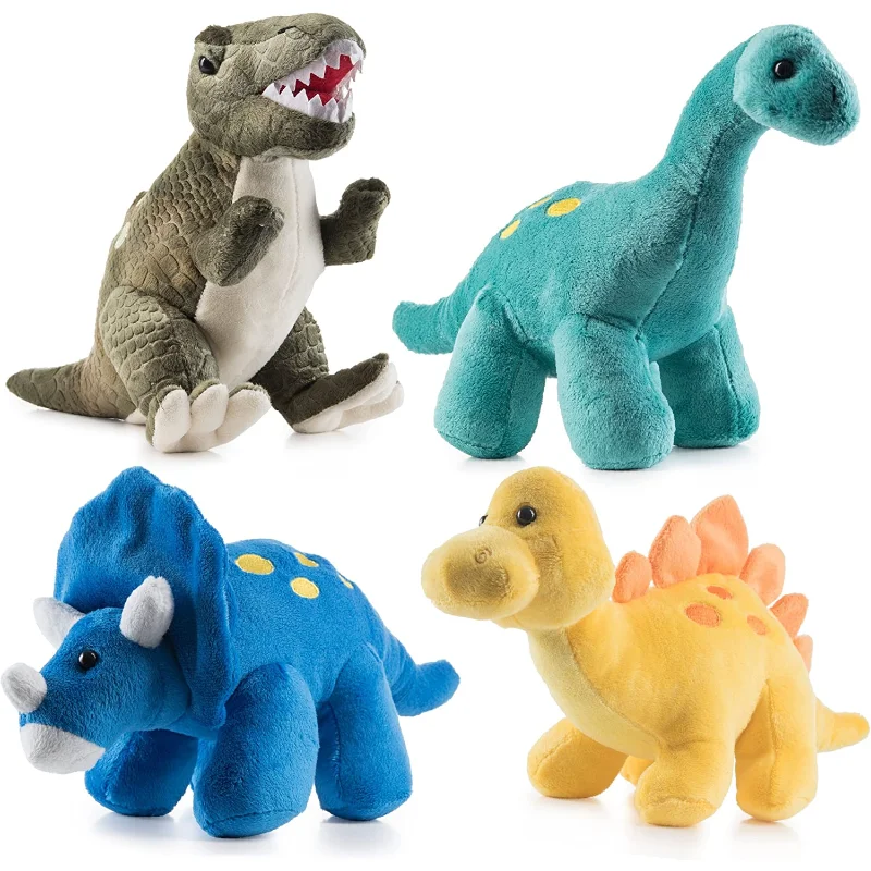 

Prextex Plush Dinosaurs 4 Pack 10'' Long Great Gift for Kids Stuffed Animals Assortment Great Set for Kids