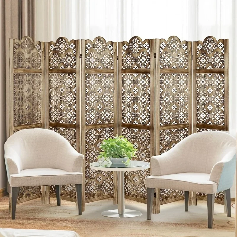 Carved Room Dividers,6 Panel Room Divider with Hand Carved Vintage Style Room Dividers and Folding Privacy Screens