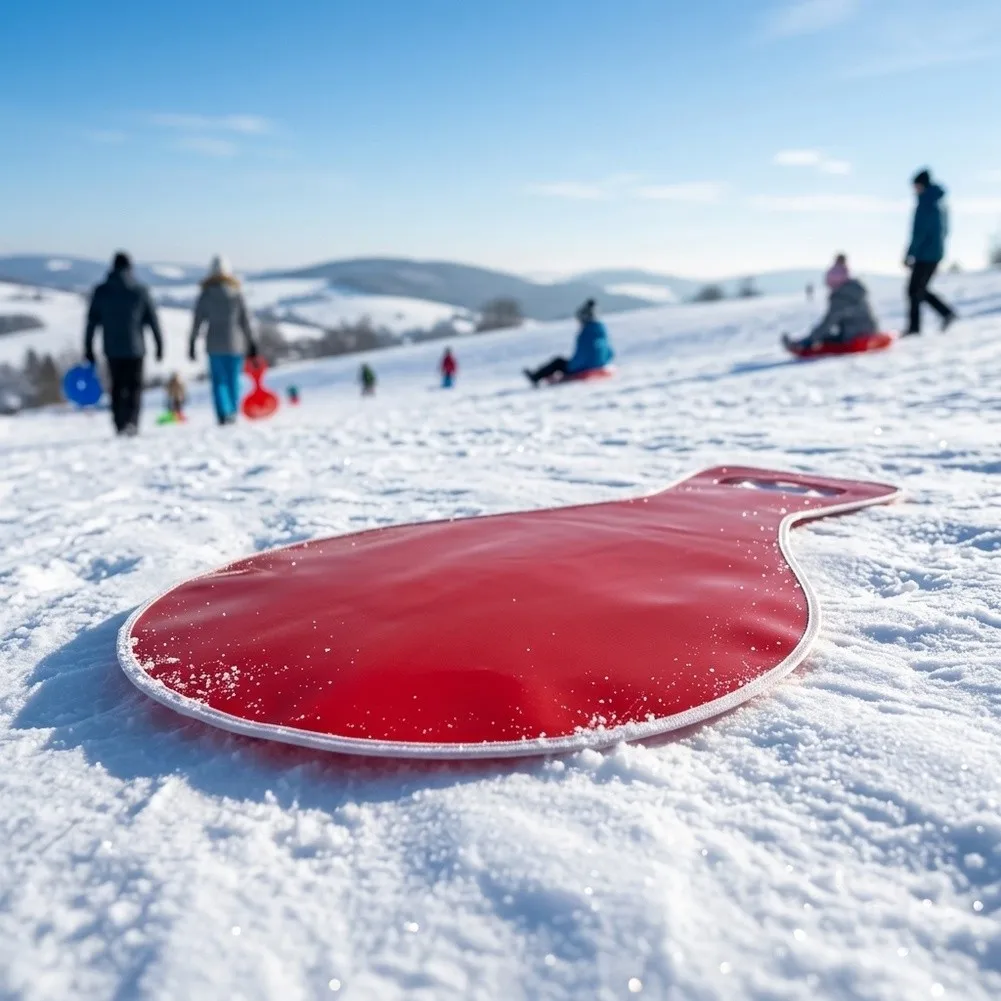 Foldable Snow Sled with Handle for Snow Play - Lightweight 78 x 48 cm Red Fabric Sled for Easy to Store Carry Winter Use