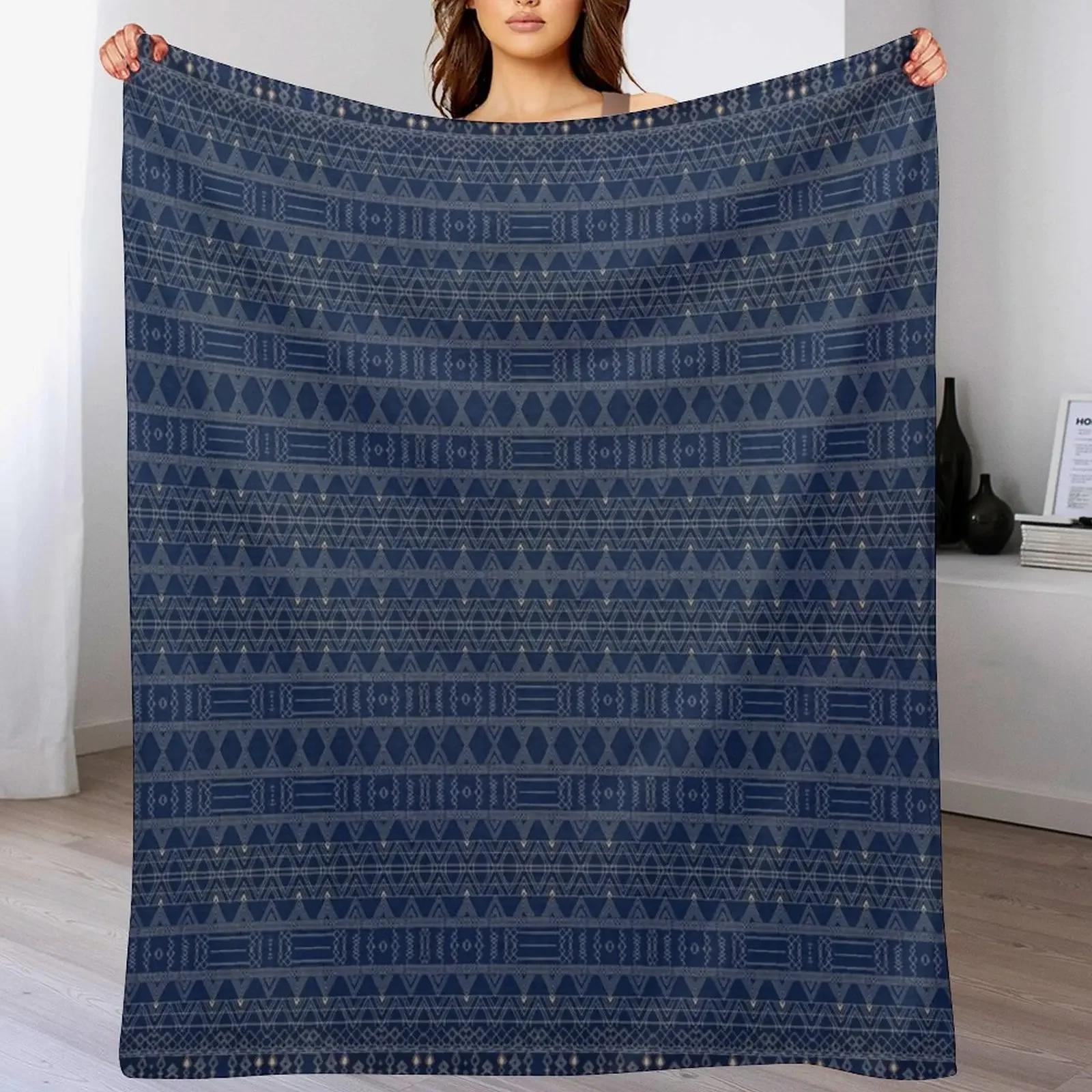 Indigo Blue Oriental Anthropologie Moroccan Style Artwork Throw Blanket Spring Fall Cozy Throw Blanket for Couch