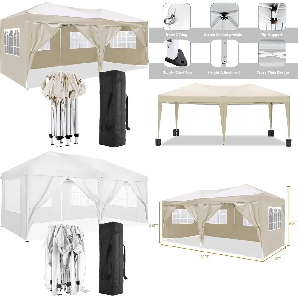 

10x20 Commercial Outdoor Canopy Tent with 6 Sidewalls, UPF 50+ Waterproof, Ideal for Weddings and Parties