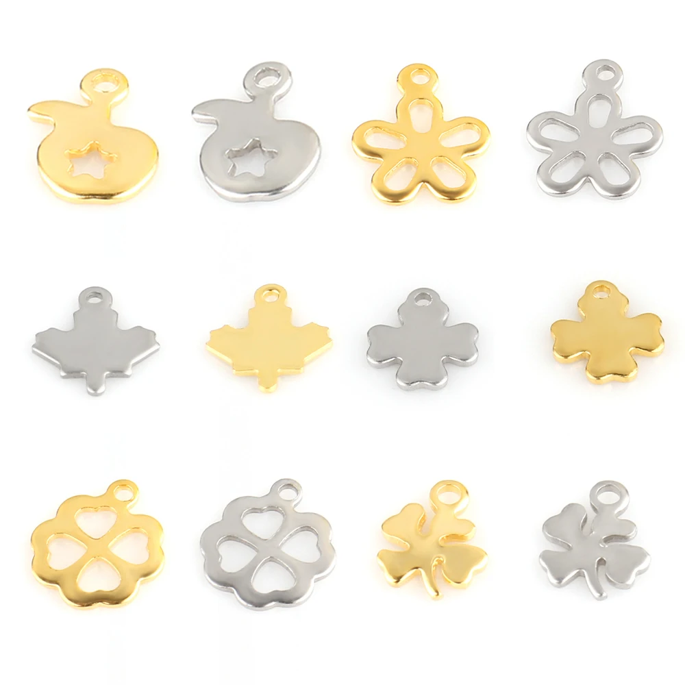 20PCS Stainless Sun Flower Charm Four Leaf Clover Charms Pendants Jewelry Making Supplies Steel Accessories DIY Handmade Craft