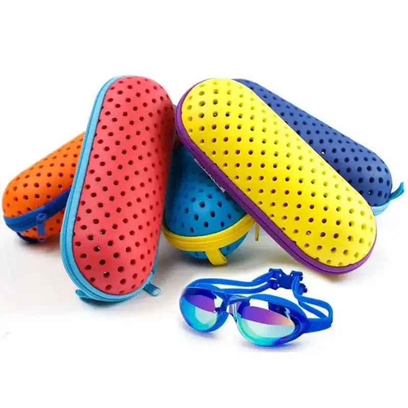 

EVA Swimming Goggles Storage Box with Clip &amp Drain Holes Goggles Protective Case Breathable for Men Women Kids
