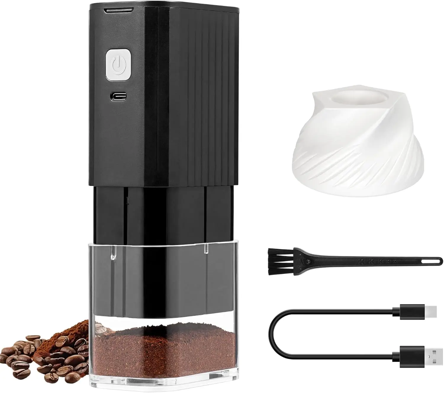 

Portable Electric Coffee Grinder,Adjustable Conical Burr Coffee Bean Mill,One-Button Grinder with USB Rechar able,Auto‑