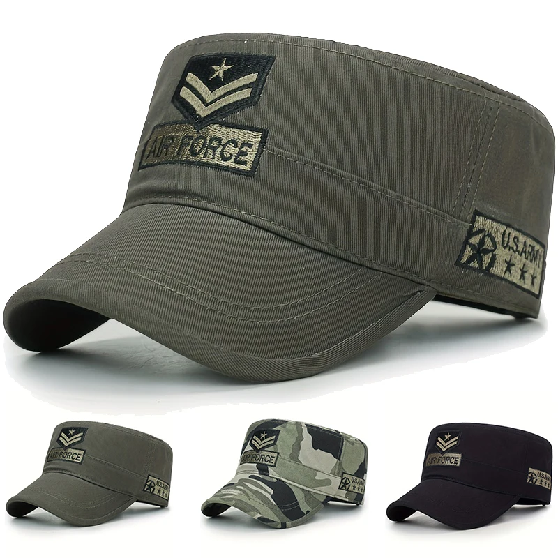 Unisex AIR FORCE Arrow Embroidery Flat Top Baseball Caps Spring Autumn Sailor Hats Men Flat Top Captain Military Caps