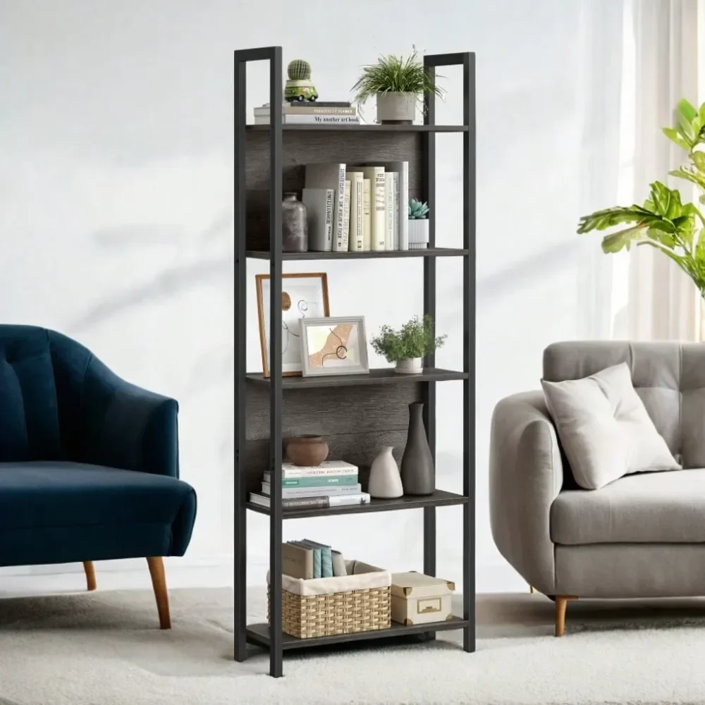 

Industrial Bookcase, 5Tier Bookshelf For Livingroom