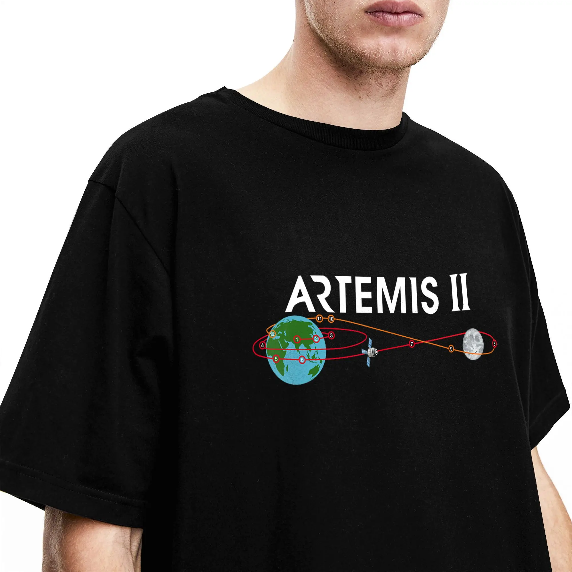 Awesome Artemis 2 Route Map SLS Rocket Launch Mission To The Moon T-Shirts Men O Neck Cotton T Shirt  Short Sleeve Tees Tops