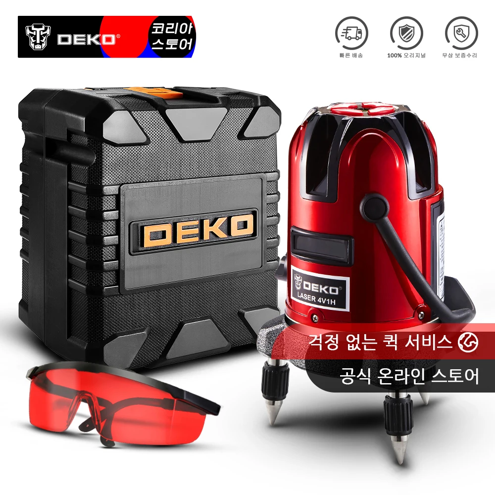 DEKO 5 Lines 6 Points Laser Level Automatic Self Leveling 360 Vertical&Horizontal Tilt & Outdoor Mode can use w/ Receiver