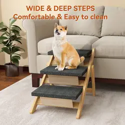 Dog Stair Foldable Dogs Ramp Stair 3 Layer Wooden Cat Climbing Ladder Indoor Outdoor Dog Toys Non-slip Pet Dog Steps Stair
