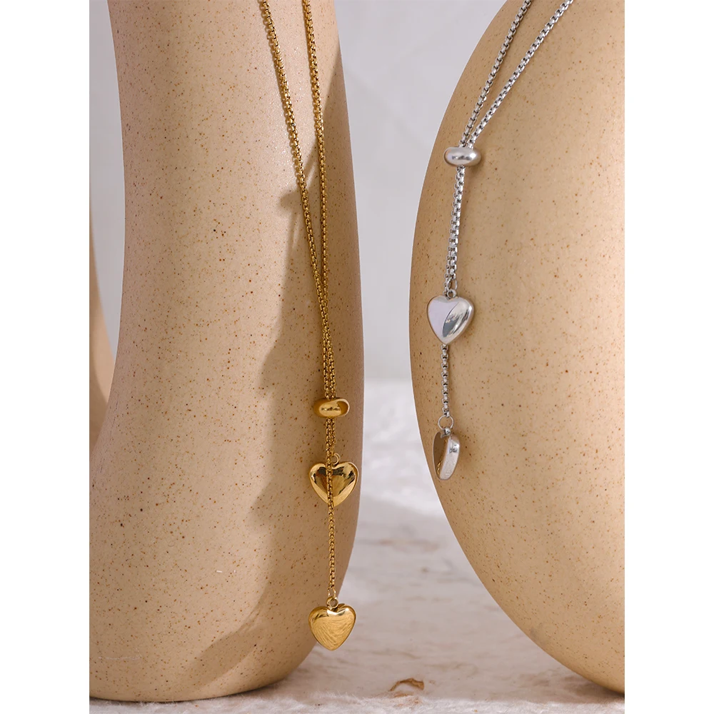Yhpup Heart Long Pendant Stainless Steel Gold Color Pull-out Type Necklace Rust Proof Trendy Korean Jewelry Bijoux Femme — zdjęcie 7