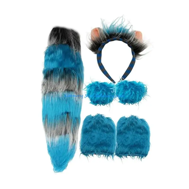 573B Elephant/Cats/Foxes Costume Set Ears Headband Tail Cuffs Animal Fancy Costumes