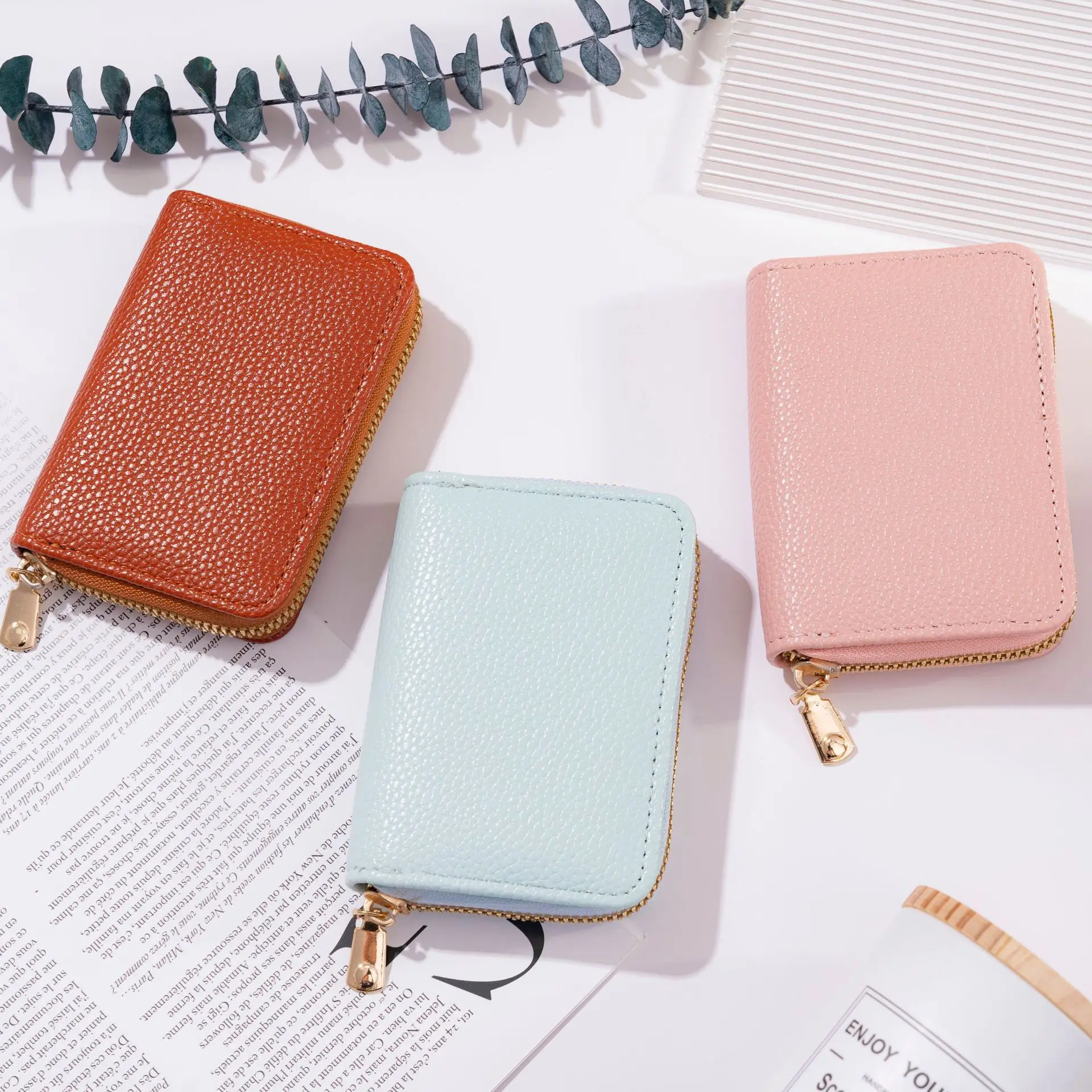 New Multi -card Position Anti -magnetic Anti -theft Card Bag Pu Leather Zipper Wallet Credit Id Bank Card Holder Case Coin Purse