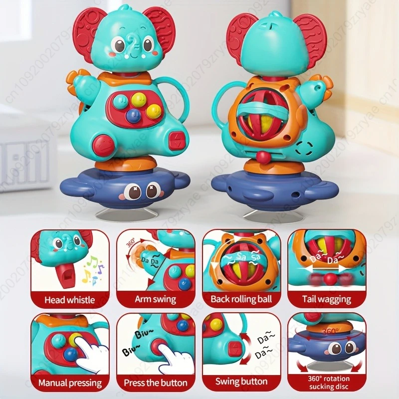 Brinquedo de chocalho para bebês com formas de elefante - Brinquedo de desenvolvimento sensorial para bebês e crianças pequenas, cores misturadas - coordenação mão-olho,