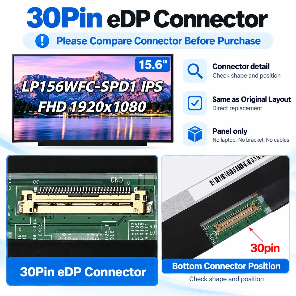 Laptop LCD Screen LP156WFC SP D1 LP156WFC-SPD1 IPS FHD 1920x1080 30-pins 15 6-inch Replacement Display Matrix
