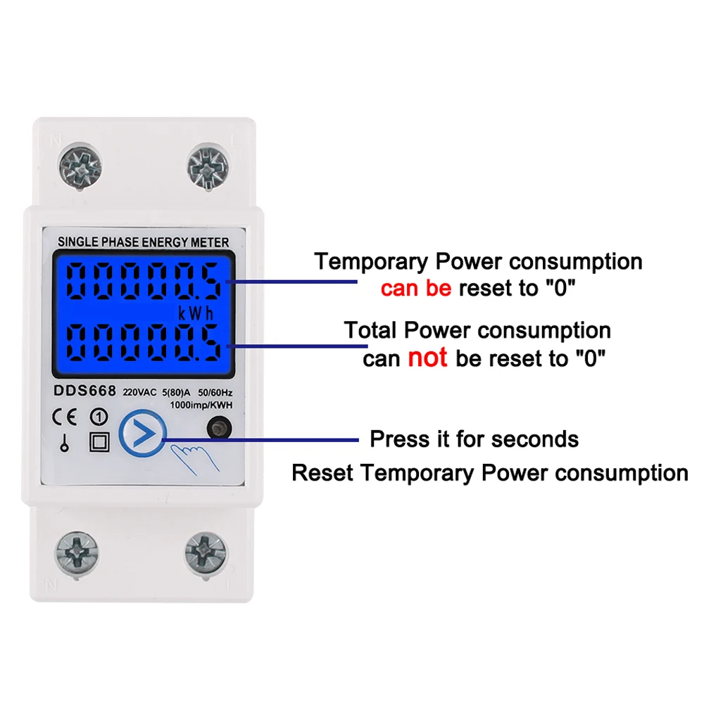 Din Rail Digital Single Phase Reset Energy Meter kWh Voltage Current Power Consumption Meter Wattmeter Electricity 220V AC110V