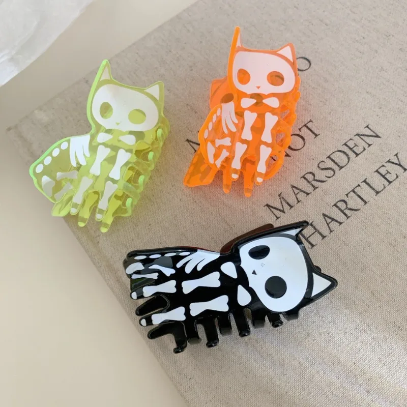 Funny Halloween Skeleton Cat Hair Claw Cartoon Fluorescence Crab Hair Clip Party Dressing Headwear Hair Accessories for Women