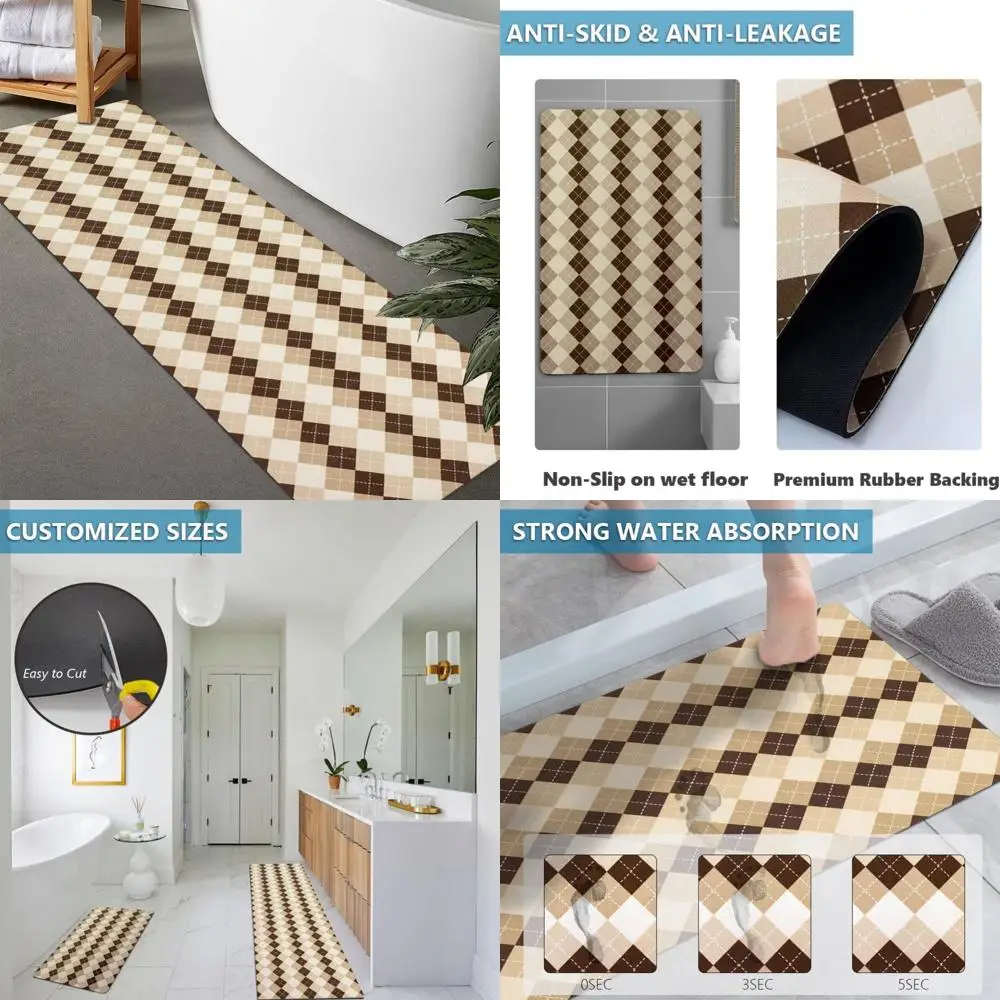 custom-sized rubber non-slip, quick-drying, super absorbent thin bath rugs - ideal for under door, washable bathroom floor mats