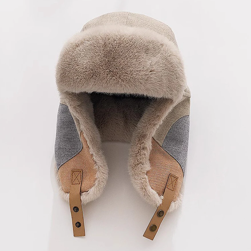 Unisex Winter Trapper Hat Faux Fur Ear Flaps Windproof Warm Patchwork Ushanka Cap for Outdoor Cycling Skiing Cold Weather