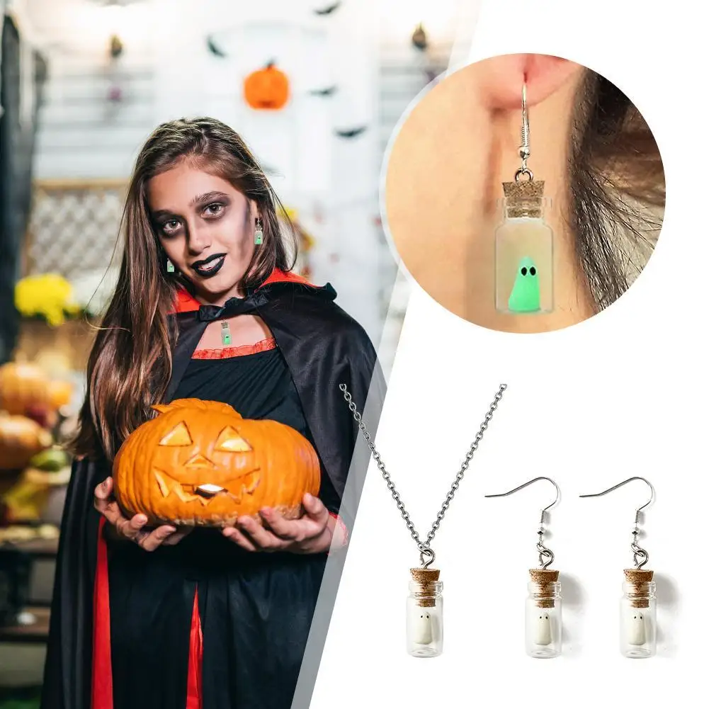 NEW Spooky Fun Glow Tiny Ghost In A Bottle Pendant A Luminous Adopt Halloween Necklace Ghost Gift Earring WOMEN To Necklace X6K5