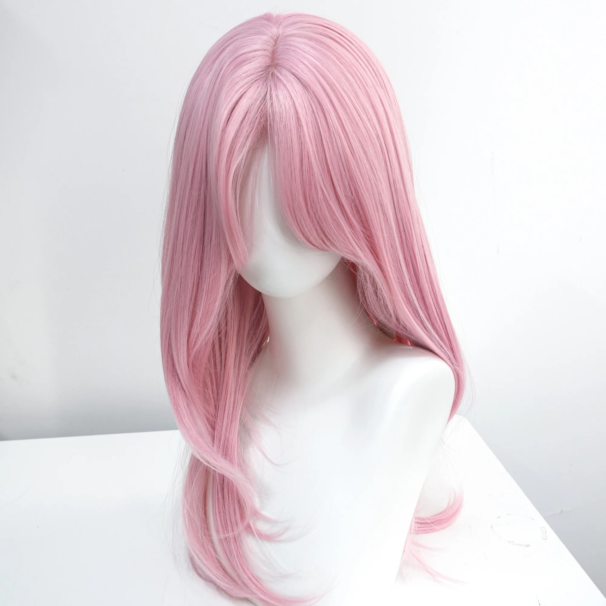 Ashely Wig Pink Wig Lolita 20inch Layered Cut Straight Hair Wigs for Women Curtain Bangs Heat-resistant Synthetic Cosplay Daily