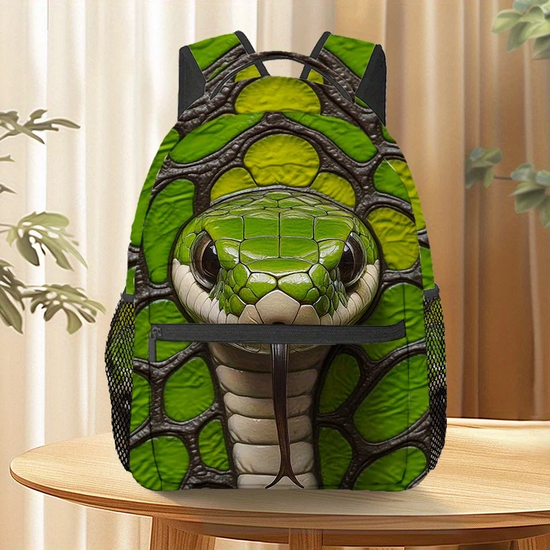 Green Dragons Aboriginal Style Snake Print Backpack Lightweight Foldable Daypack with Adjustable Padded Straps