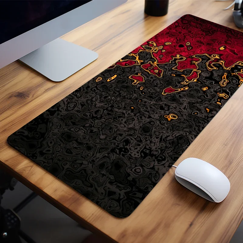 Red Black Waves Large Gaming Mouse Pad Computer Keyboard Desk Pad XXL with Rubber Non-Slip Stitched Edge for Friends Boyfriend