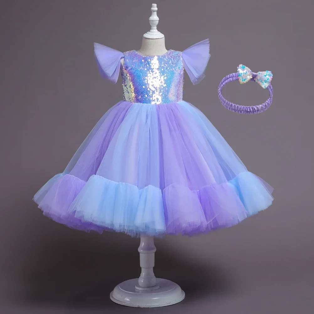 3 Colors 100cm-150cm Party Skirt Princess Children Four Seasons Sequined Baby Girl Dress Performance