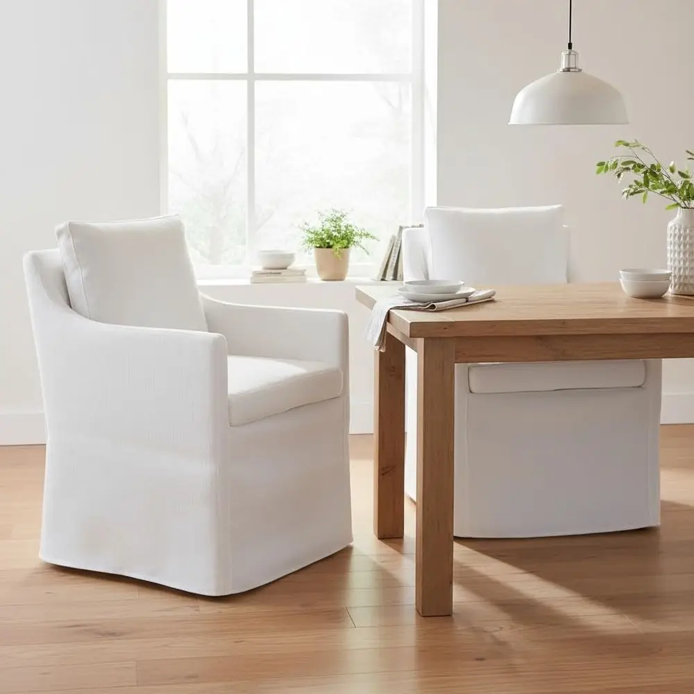 

Set of 2 Upholstered Dining Chairs with Armrests, Linen Slipcover, Suitable for Kitchen, Dining Room, or Bedroom Reading Nook, B