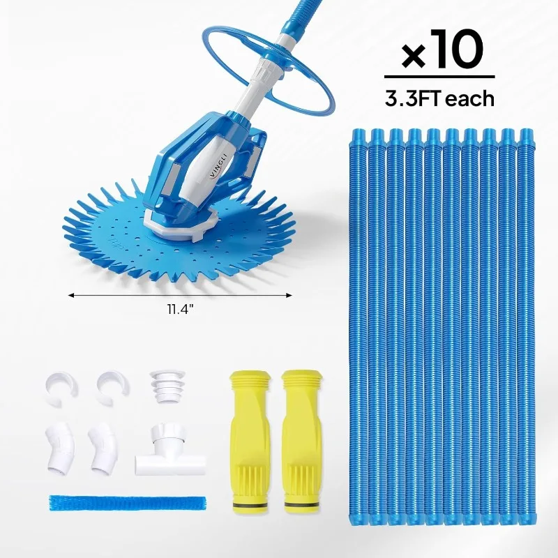 VINGLI Pool Vacuum Cleaner Automatic Sweeper Swimming Pool Creepy Crawler Vacuum with 33FT Hoses (Light Blue&White)