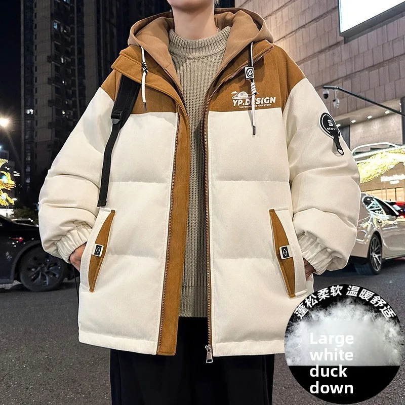 Chaqueta de pan para adolescentes, chaqueta de plumón de pato de marca a la moda, abrigo acolchado de algodón informal a la moda y versátil con cremallera para invierno