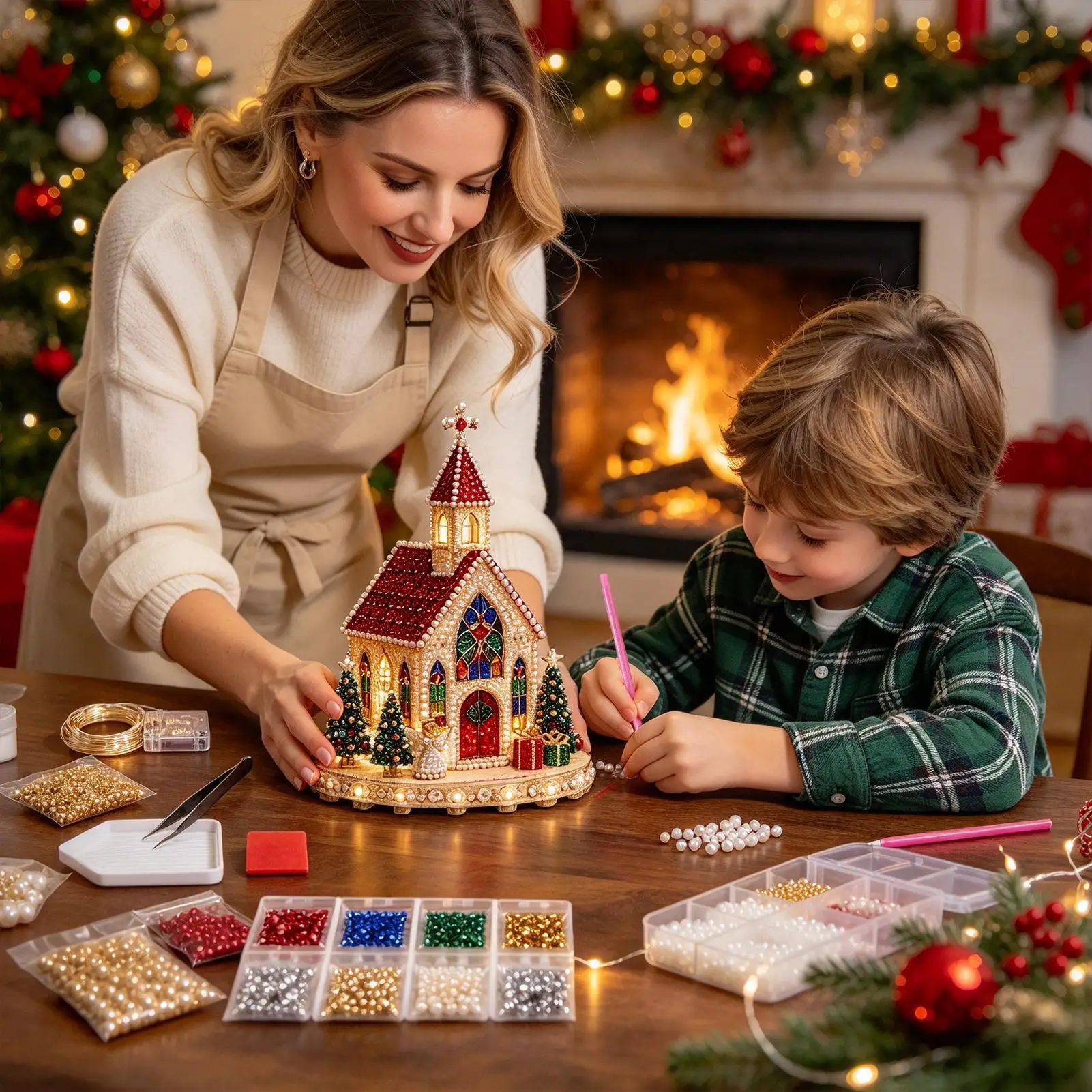 Pearl Art Kits For Adults 3D Shiny House Festive Home Decor Pearl Art Kits Christmas Decorations For Kids Family Beginners