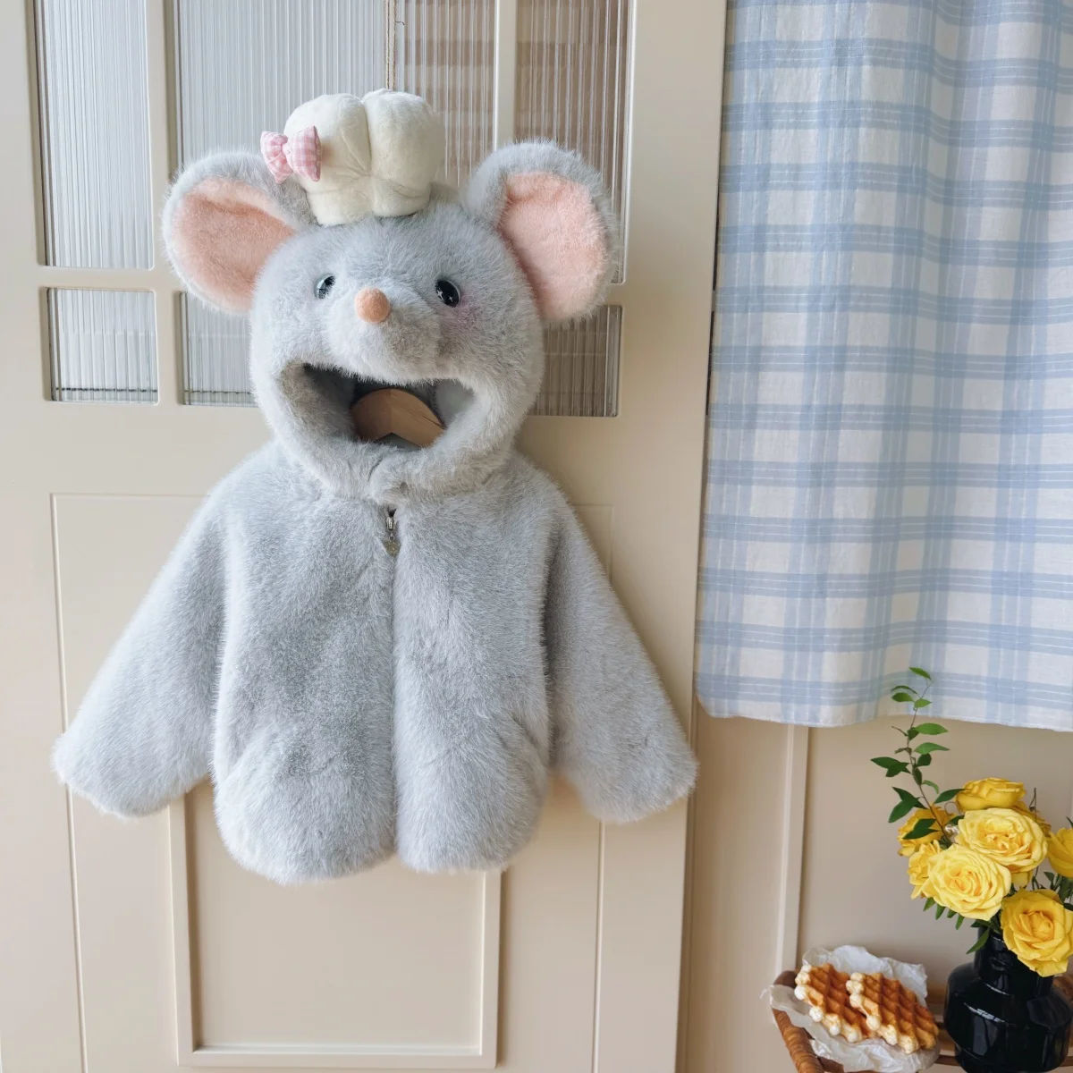 

Children's High-End Jacket Kids Clothes Thick Baby Mouse Fur Child Floral Spring Design Winter Coat Boy Girl