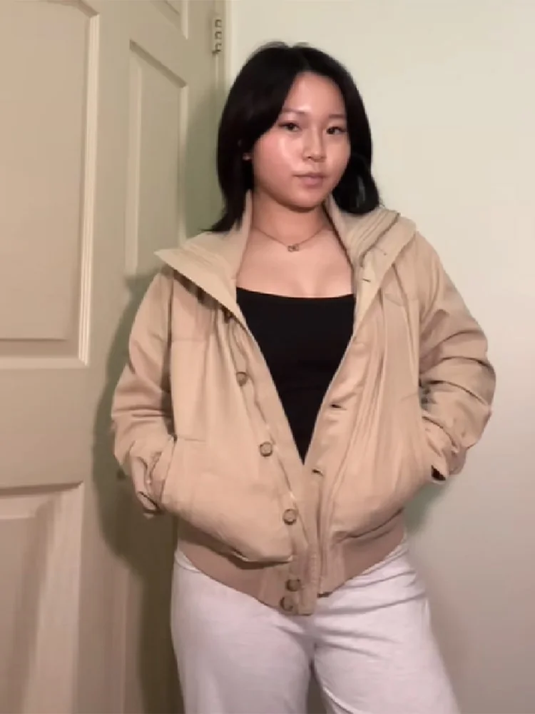 

Новинка 2023 года, осенняя куртка, женские шикарные элегантные пальто с высоким воротником, осенние теплые женские куртки, уличная модная молодежная верхняя одежда, пальто