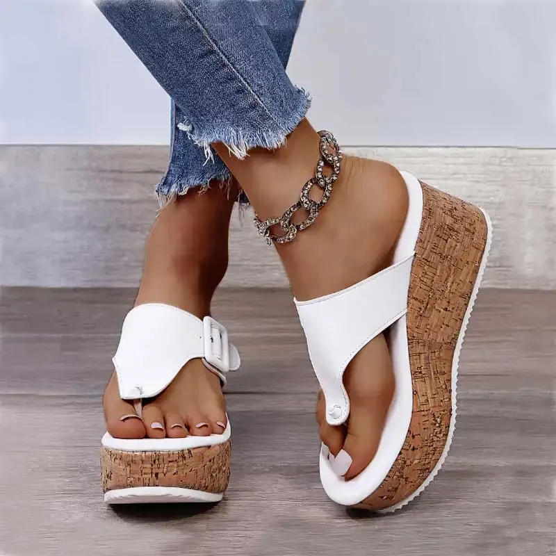 Women's Wedge Platform Sandals Women Summer Shoes Flip Flops  2024 Ladies 7.5cm Thick Bottom Casual Slippers Shoe Black White