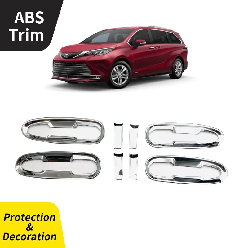 8個入り-abs製-ドアハンドル装飾ステッカー-トヨタ-21-22-セナに適しています-ドアボウルの電気メッキされた明るいフレームを改造します