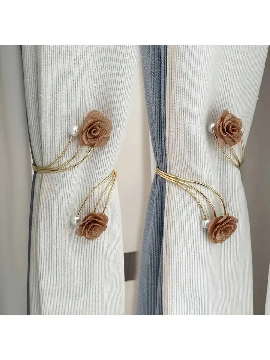 2pcs/1pc Pearl Flower Alloy High-End Curtain Buckle, No-Drill Curtain Tie Backs, Rose Flower Curtain Tie Bands, Metal & view 4