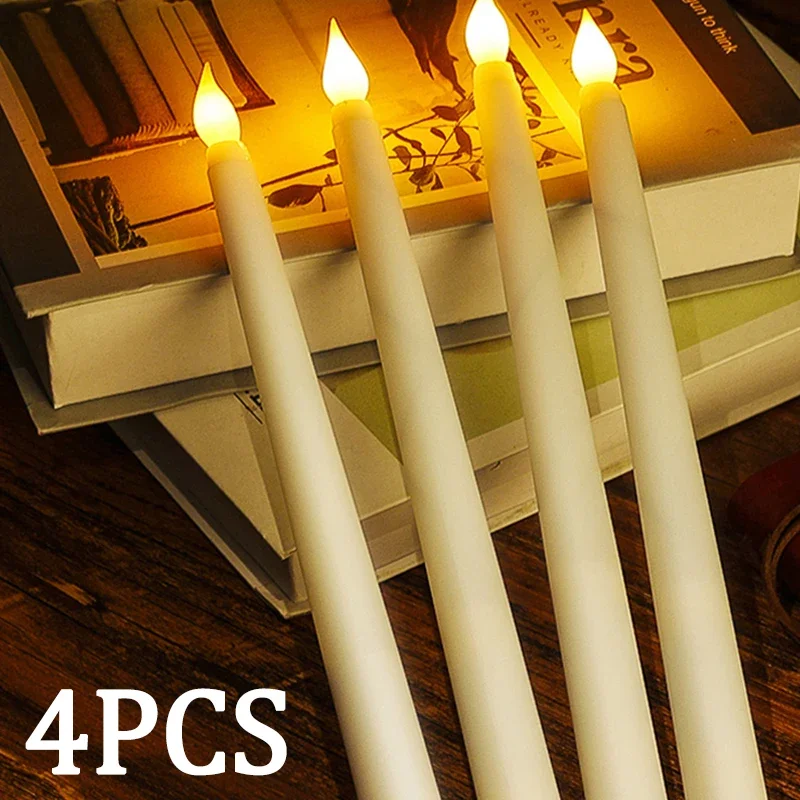 

4/1Pcs Long LED Candles Battery Powered Flameless Pointed Candle Light Decorative Church Flickering Candles for Christmas Event