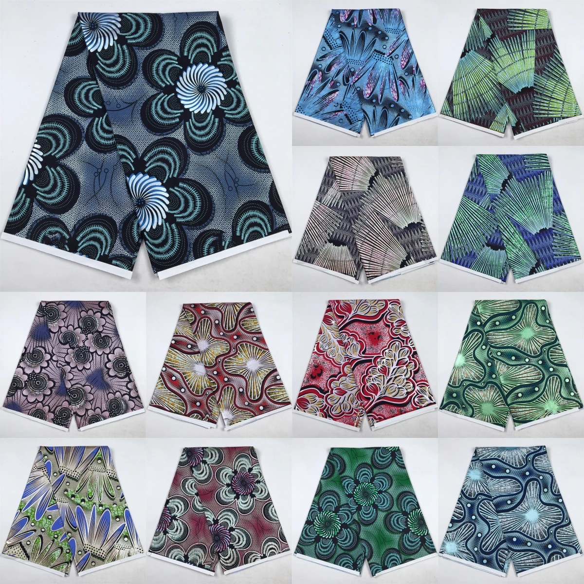 Golden Foil African Ankara Wax Print Fabric Holland Wax Cotton Fabric Blue Sunflower Pattern For Women Dress Sewing Craft