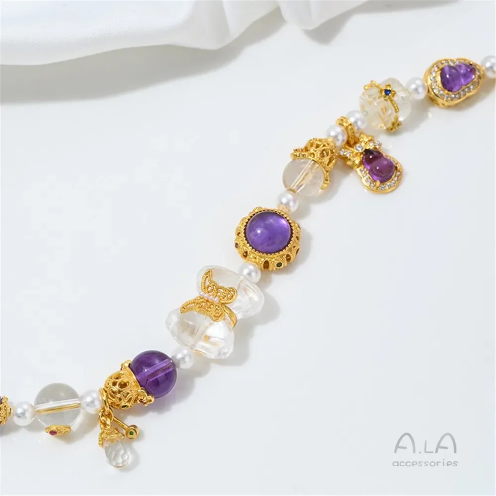 Z436 الذهب الرملي مطعمة كريستال أبيض طبيعي، جمشت، دلو مطرز، القرع، قلادة قطرة الماء، مجوهرات وإكسسوارات #2