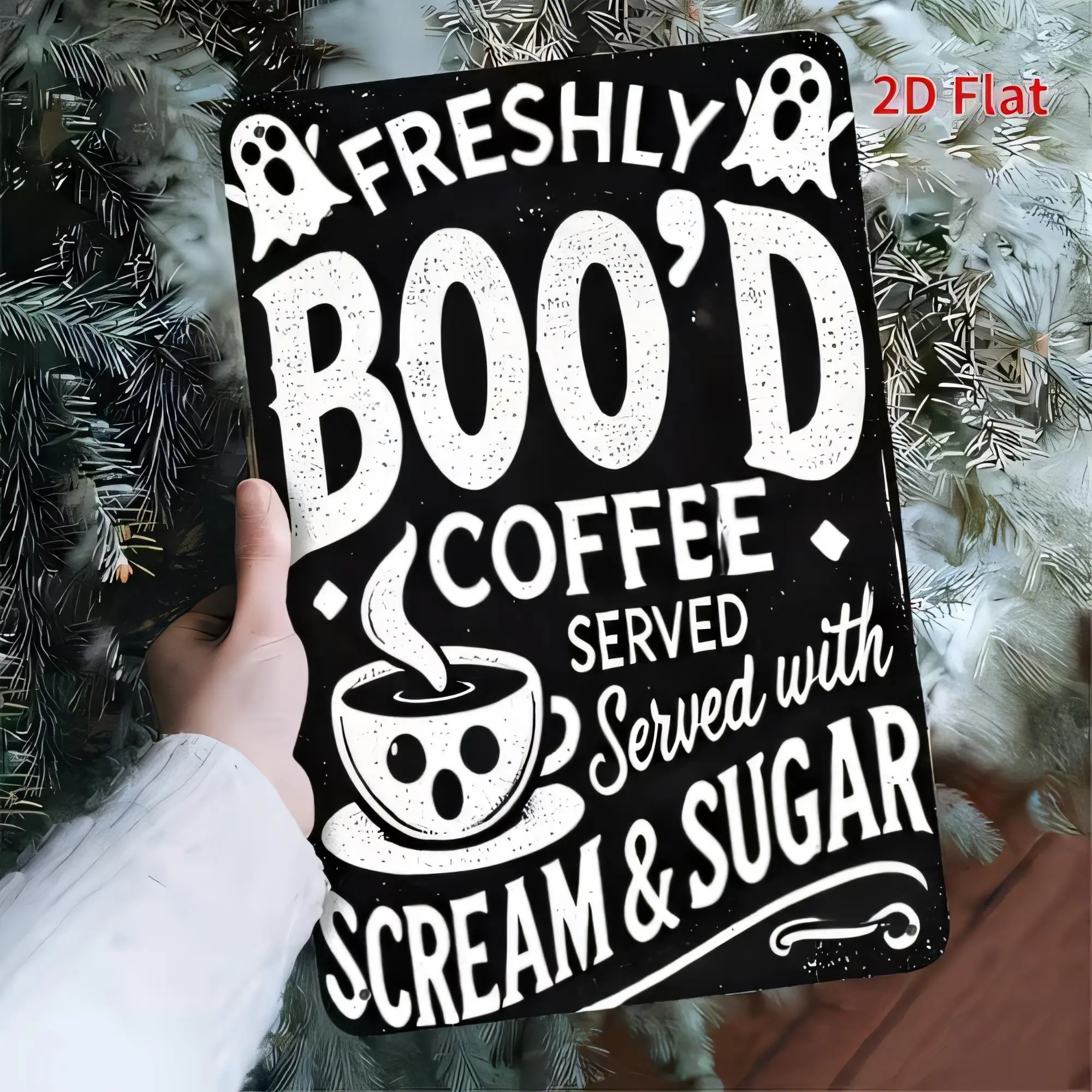 Tin Sign Freshly Boo’d Coffee Served With Cream & Sugar Funny Halloween  Metal Plaque Wall Decor for Kitchen Cafe Bar Pub Restau