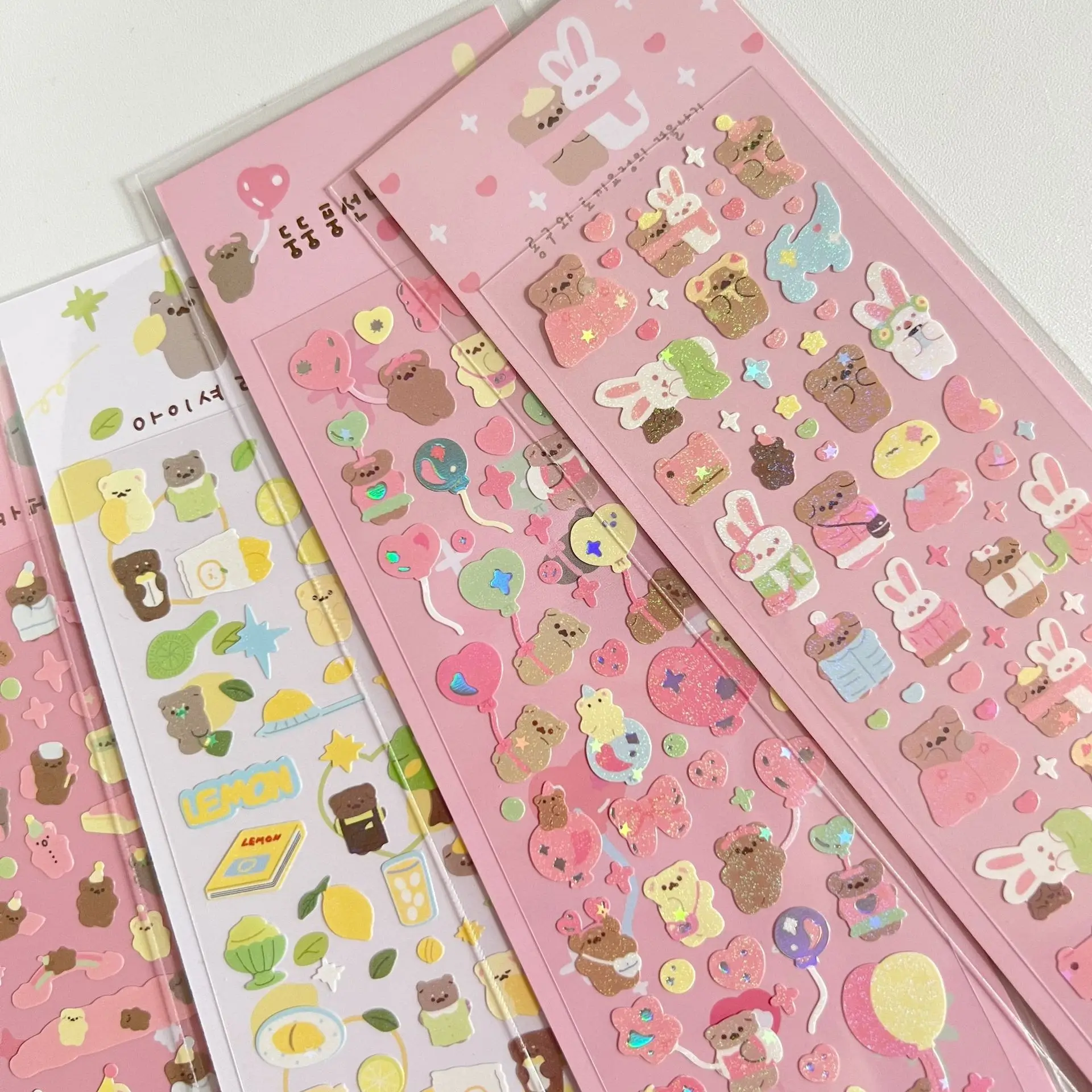 Korean Ins Cute Cartoon Bear Laser Sticker Scrapbooking DIY Idol Card Kpop Decorative Stickers Kawaii Stationery Supplies